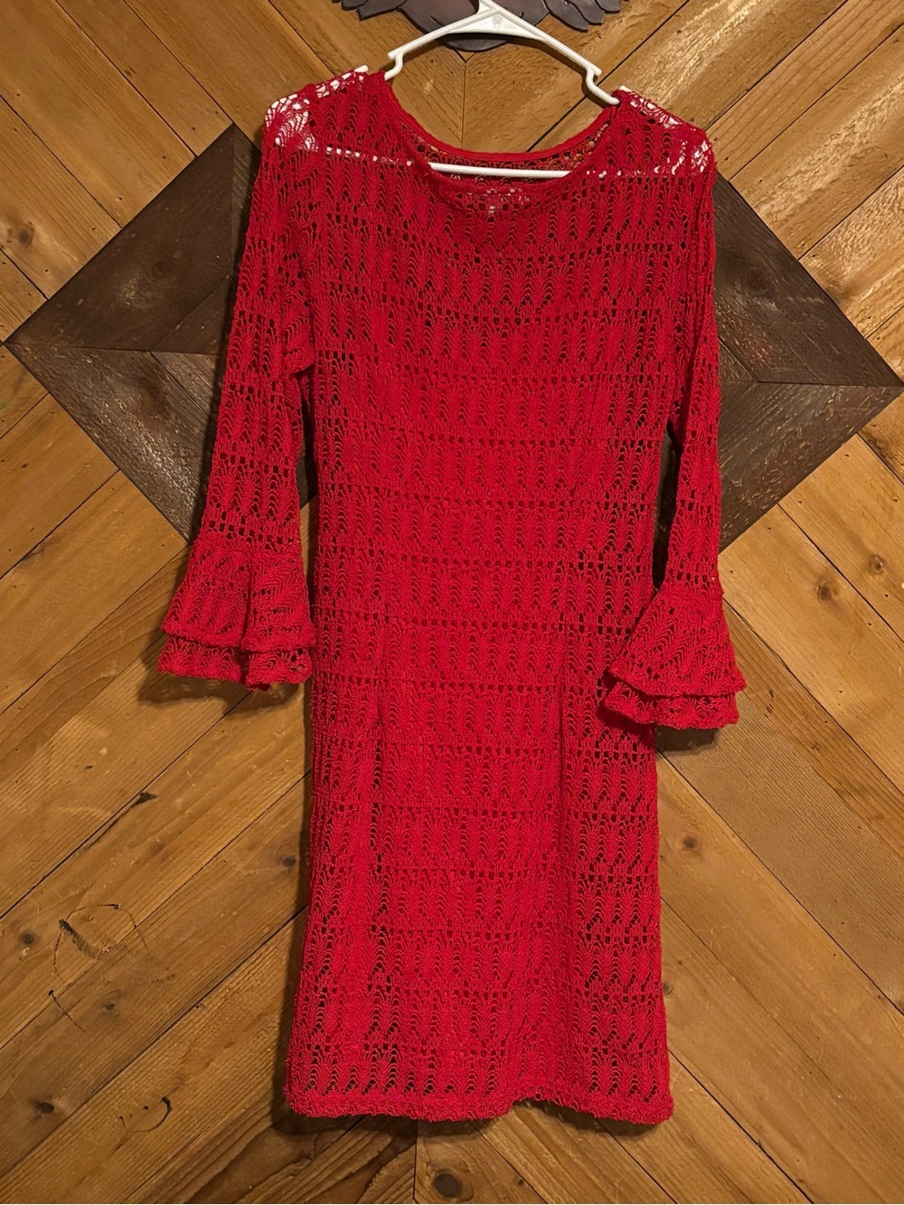 Sandra Darren Red Crochet Mini Dress